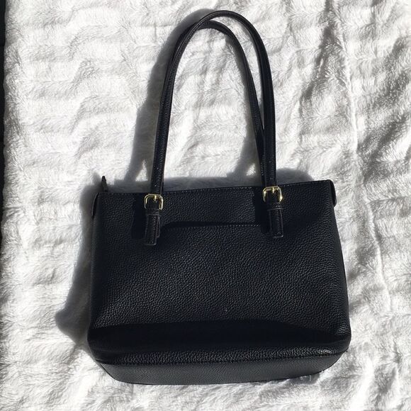 Anne Klein black faux leather bag/ tote bag with polka dot lining - Picture 3 of 15